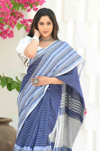 Beatitude Blue Cotton Tanchori Handloom Saree | Grocsy