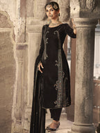 Jyoti Fashion Women's Brown Velvet Floral Resham Thread with Jari work Kurta with Trouser & Dupatta | Grocsy