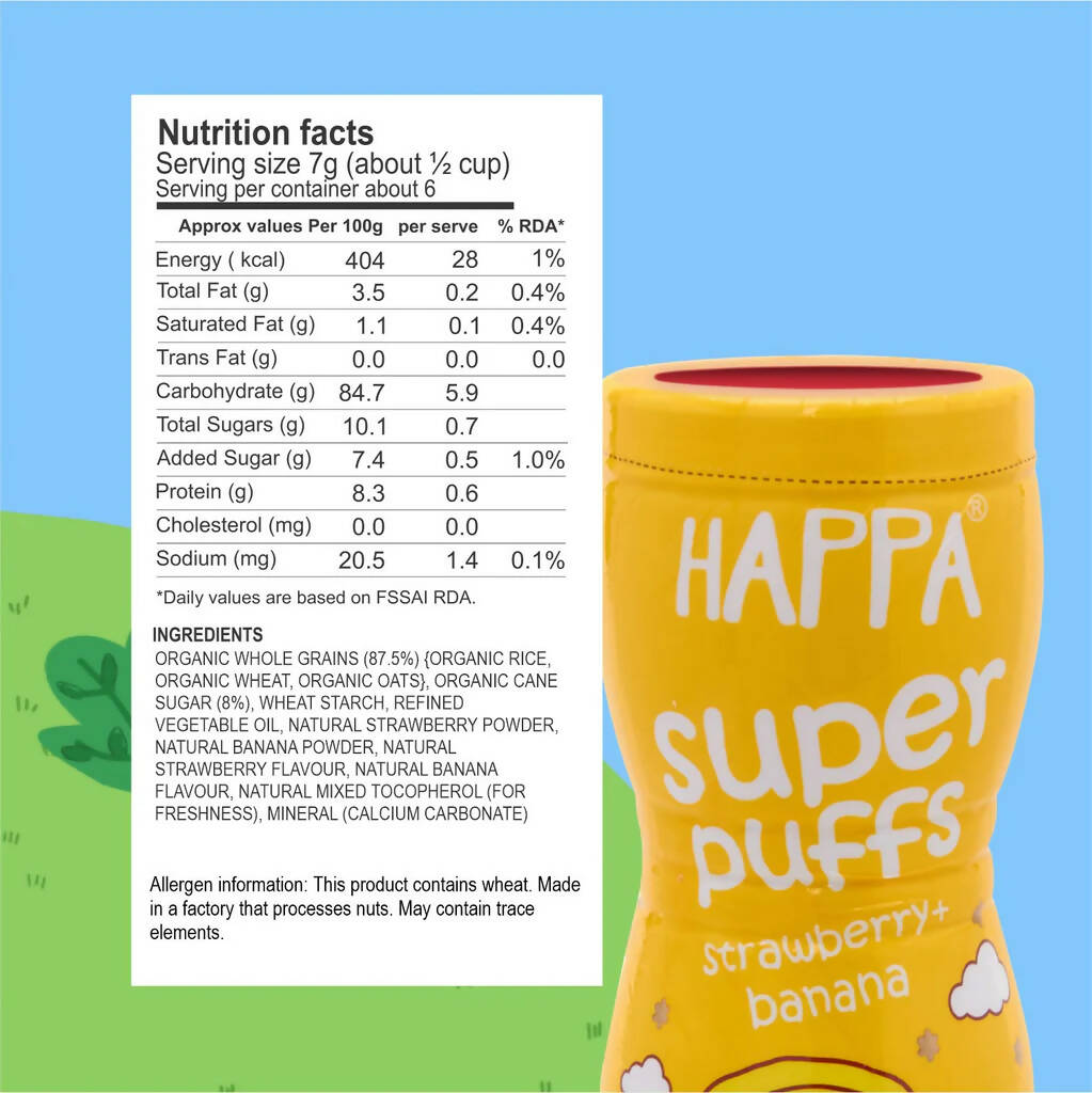 Happa Multigrain Strawberry & Banana Melts Super Puffs (8 Months+) | Grocsy
