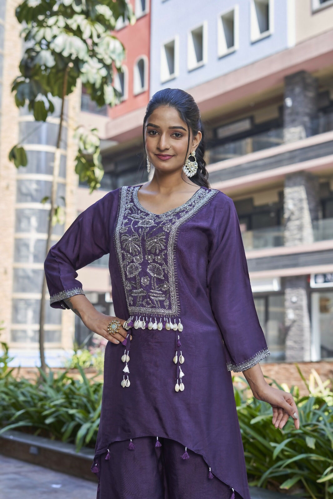 Joban Fashion Purple Cotton Premium Pure Viscose Dola With Handwork Kurta set | Grocsy