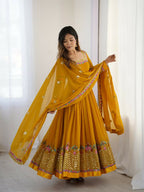 Joban Fashion Mustard Georgette Sequence Embroidery Work Readymade Kurta Set | Grocsy