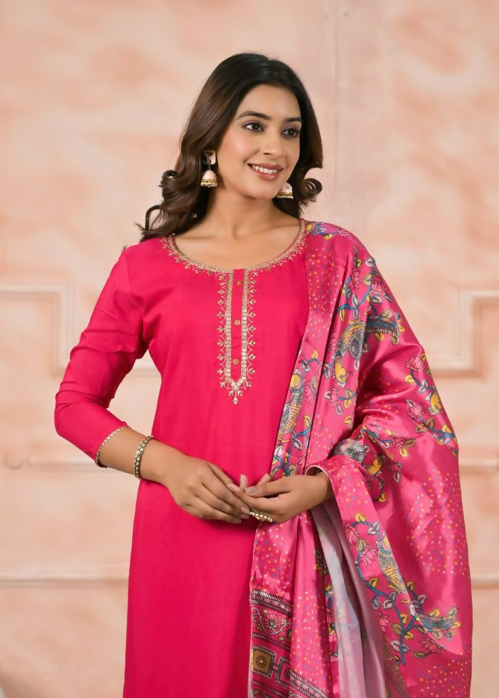 Ethnic Festive Wear Viscose Pink Stitched Suit With Dupatta - Anbazaar | Grocsy