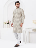 Joban Fashion Men's Rayon Cotton Cream Printed Kurta Pyjama set | Grocsy