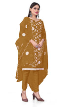 Olive Organza Silk Embroidered Work Unstitched Dress Material - Tanvi | Grocsy