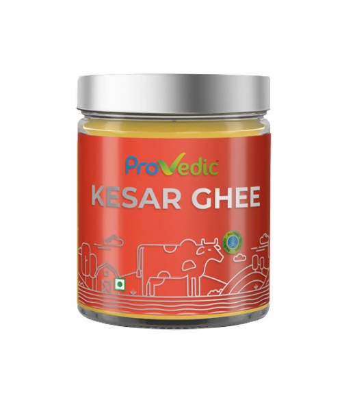 ProVedic Kesar Ghee | Indian Hallikar Cow Ghee, Pure A2 Ghee, Natural & Healthy, Non-GMO | Bilona Method | Traditional Curd-Churned |Pure, Natural & Healthy | Glass Jar | | Grocsy