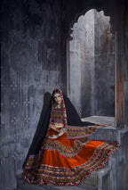 AI Fashion Orange Art Silk Designer Navratri Lehenga Choli Collection | Grocsy