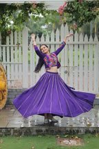 Teeya Creation Purple Colour Roman Silk With Gamathi Work Navratri Lehenga Choli | Grocsy