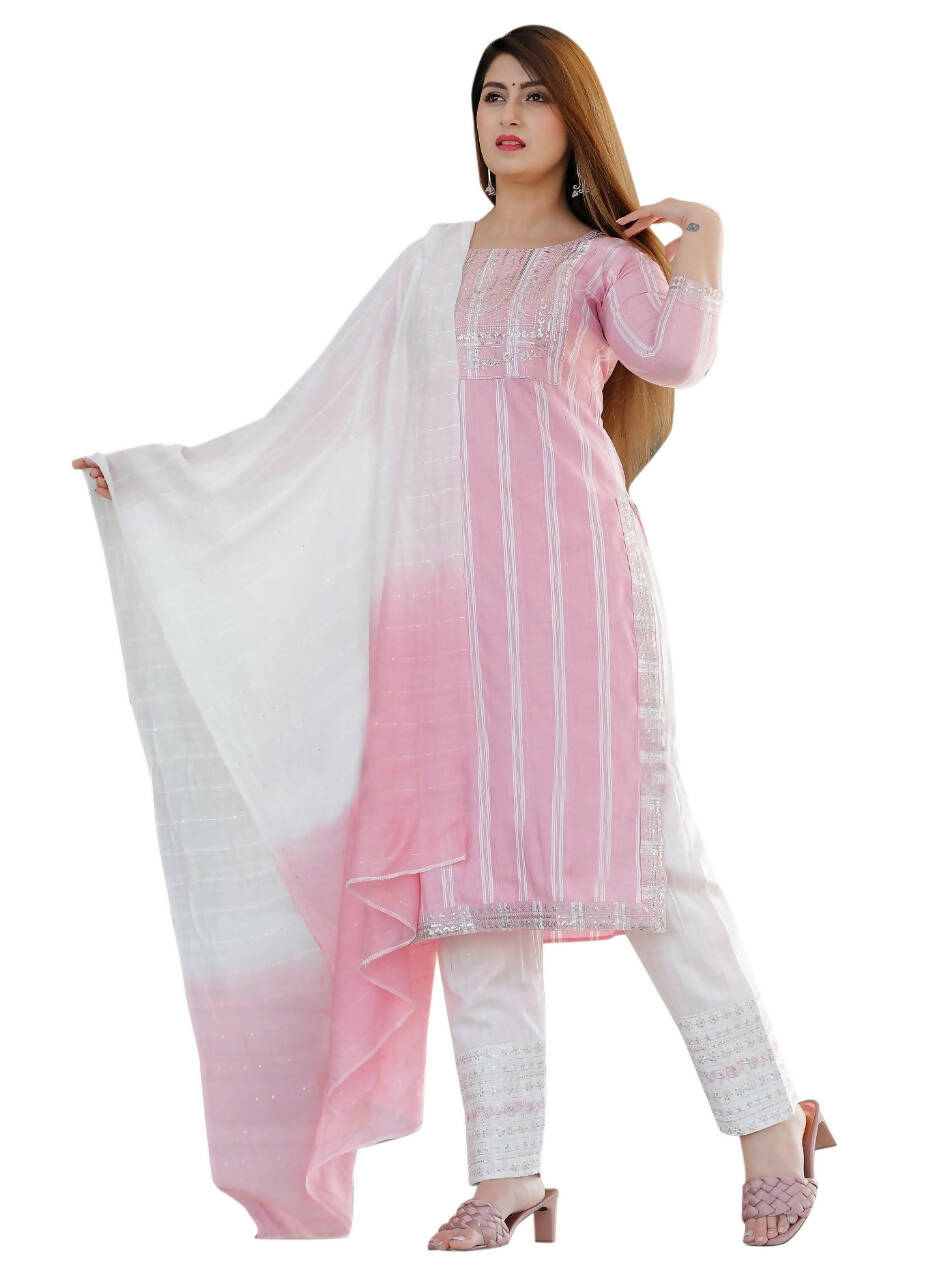 Vamika Embroidery Rayon Pink Party Wear/Casual Wear Kurta Set/Suit | Grocsy