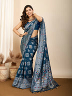 Teal Blue Soft Silk Woven Meenakari Designer Saree - Vedanti | Grocsy