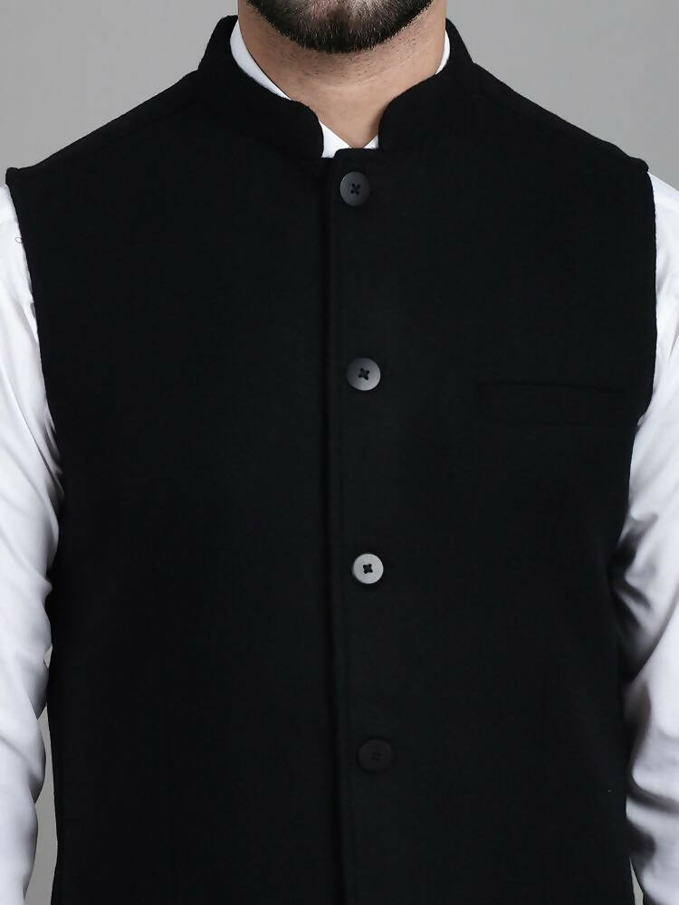 Even Apparels Nehru Jacket With Welt Pockets - Black | Grocsy