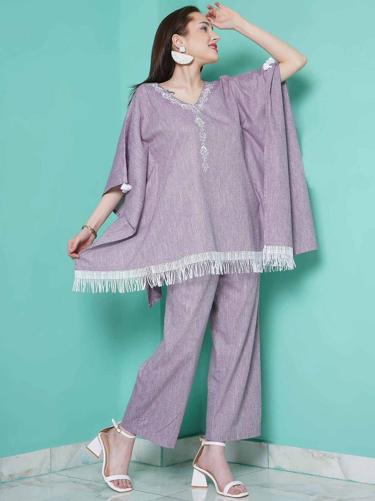 Women Republic Purple Cotton Kafttan With Palazzo | Grocsy