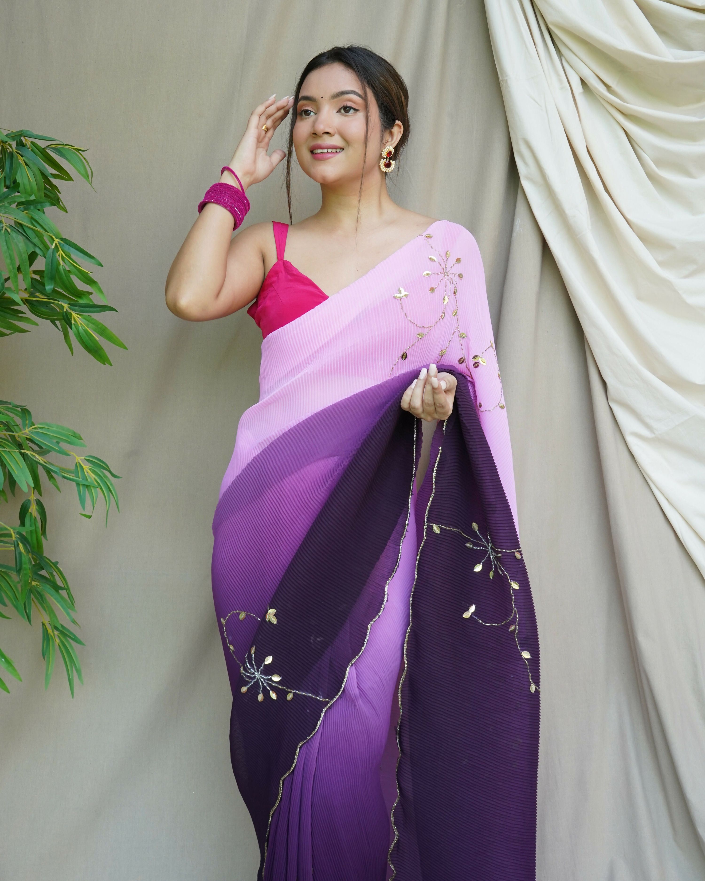Vamsee Antara Violet Georgette Saree | Grocsy