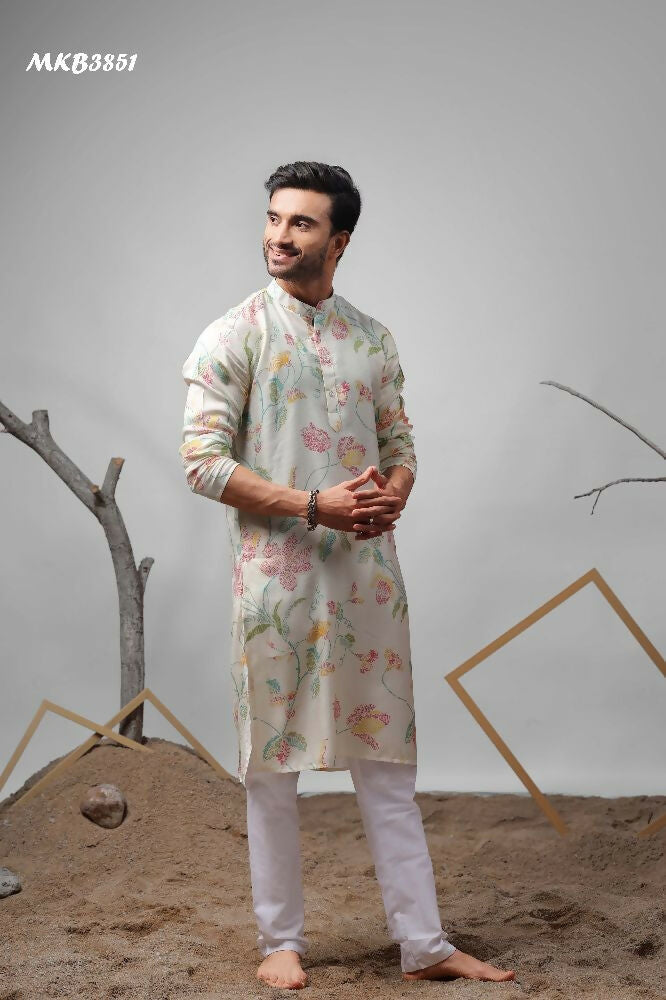 White Muslin Designer Printed Kurta Set - Mahotsav | Grocsy