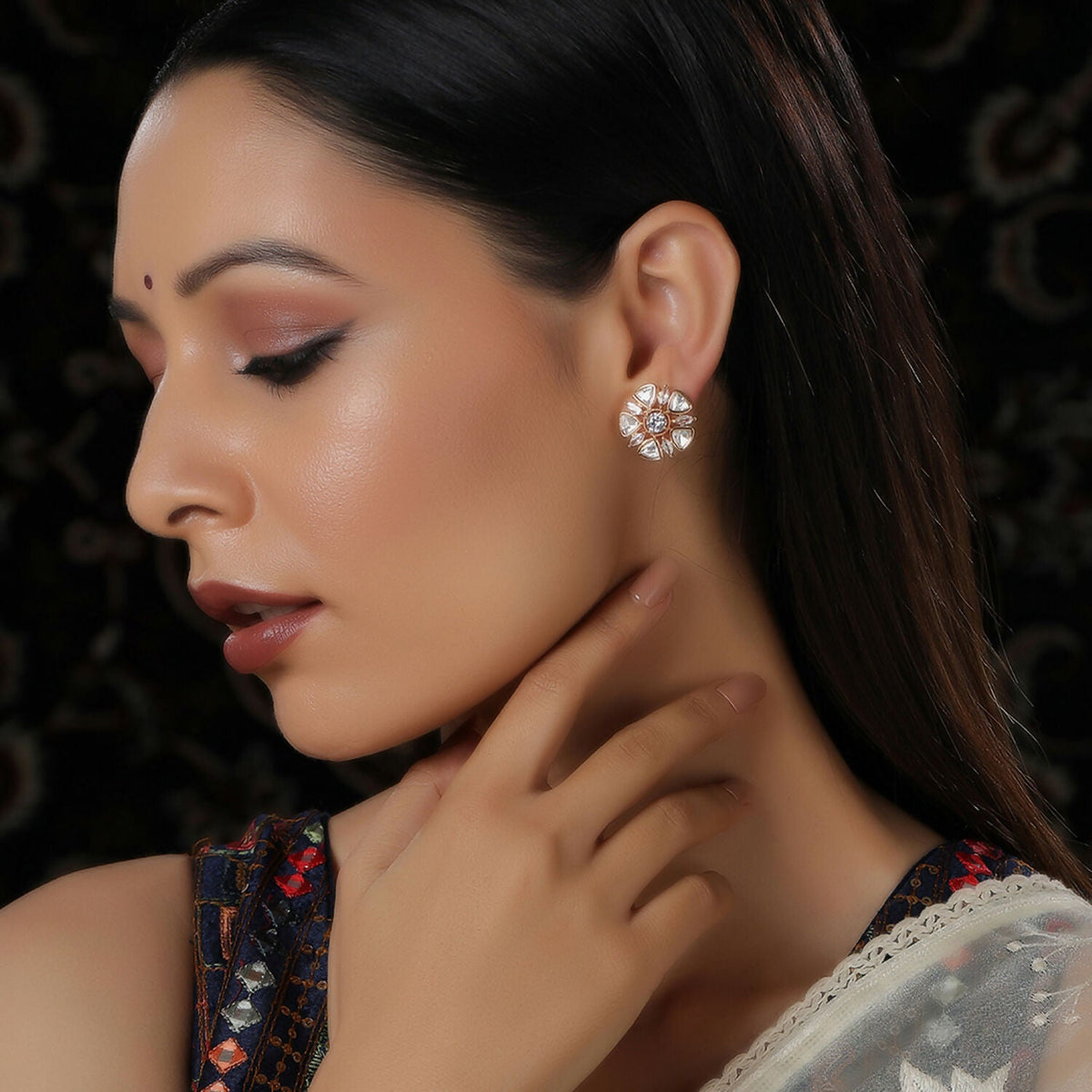 Round Kundan Studs (Gold) - Ruby Raang | Grocsy