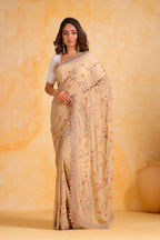 Vamsee Riva Beige Georgette Saree | Grocsy