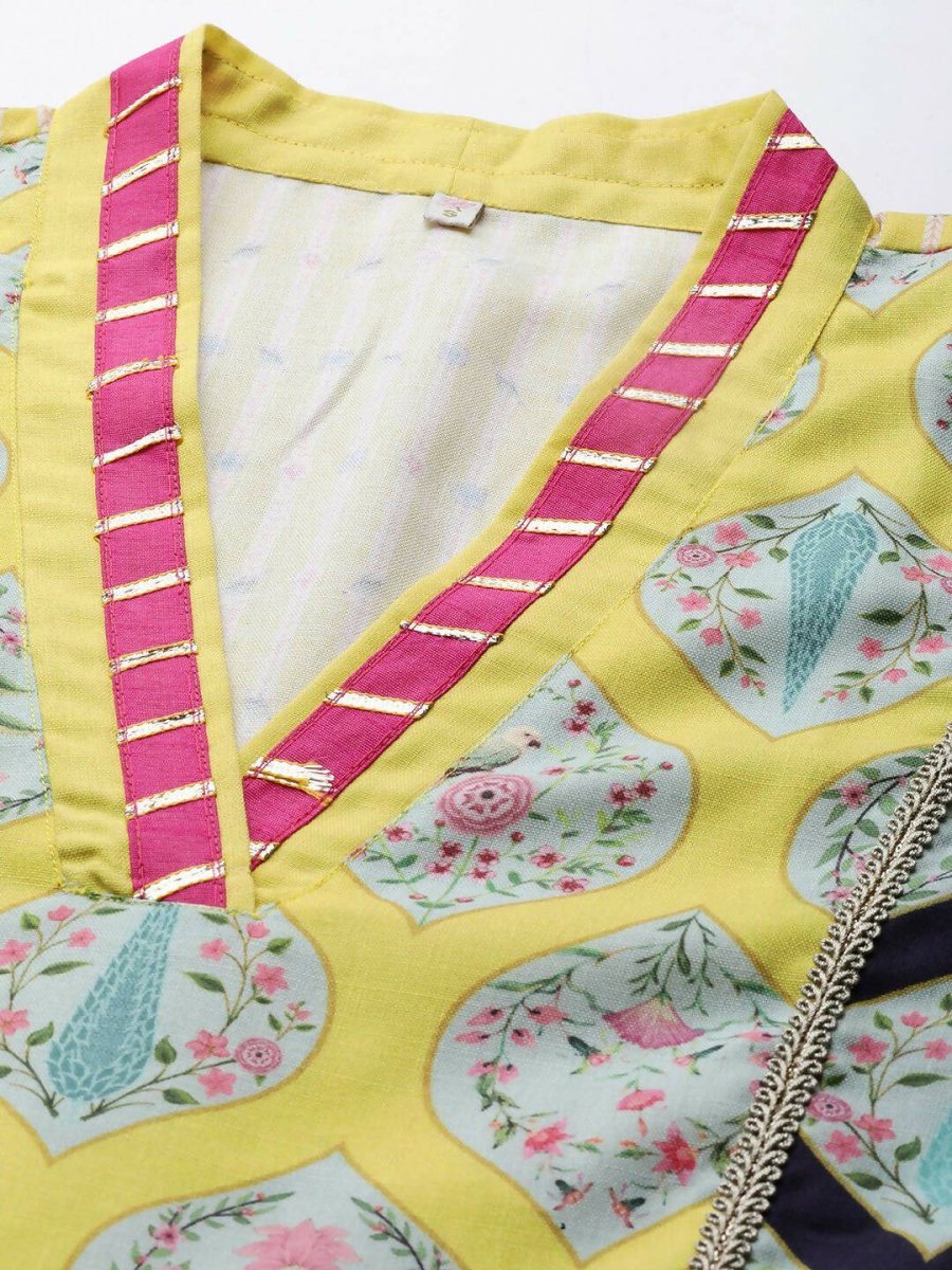 Ahalyaa Womens Yellow Cotton Digital Printed Kurta Palazzo Set | Grocsy