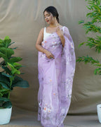 Vamsee Menka Purple Organza Saree | Grocsy