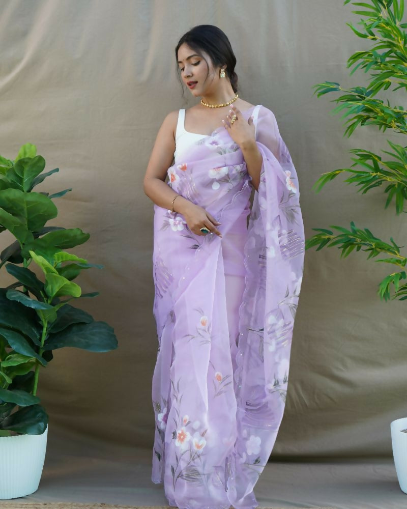 Vamsee Menka Purple Organza Saree | Grocsy