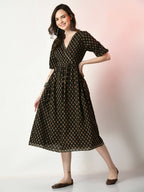 Myshka Women's Black Floral Printed Empire Dress | Grocsy