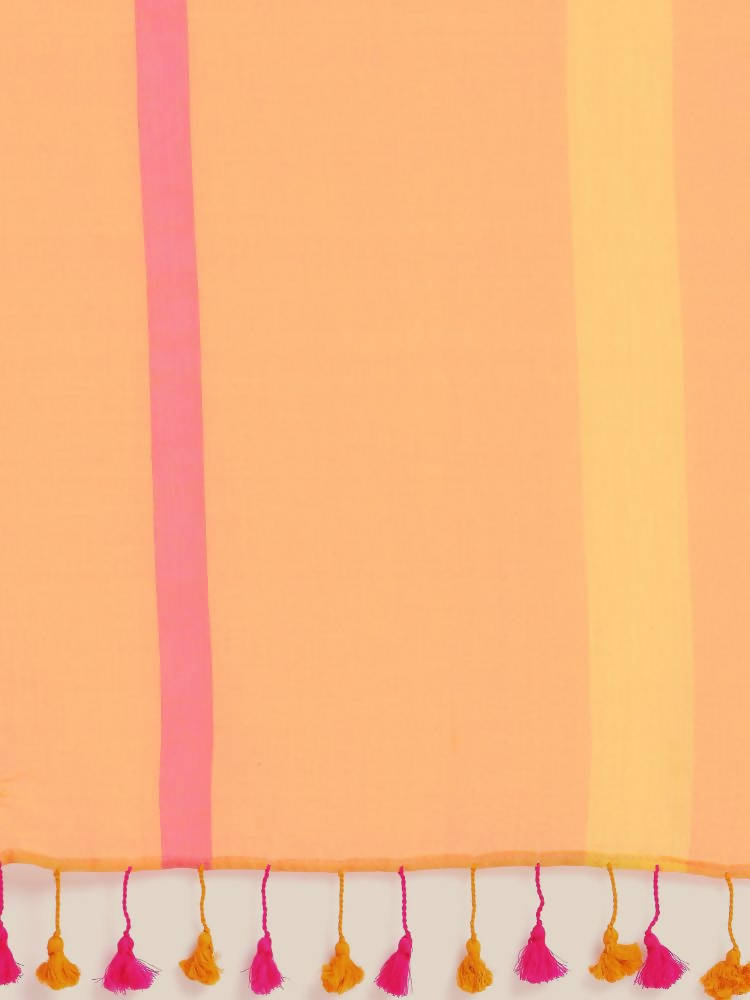 Suta Orange Pink Striped Mul Saree | Grocsy