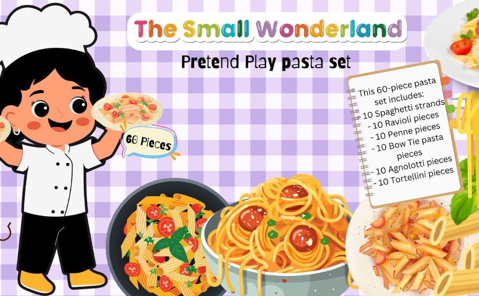 The Small Wonderland Pretend Play Fabric Pasta Set-60 Pieces-Realistic looking kids play food toys | Grocsy