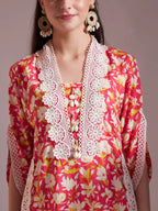 Yufta Pure Cotton Pink Kurta Dupatta Set With Lace Detailing | Grocsy