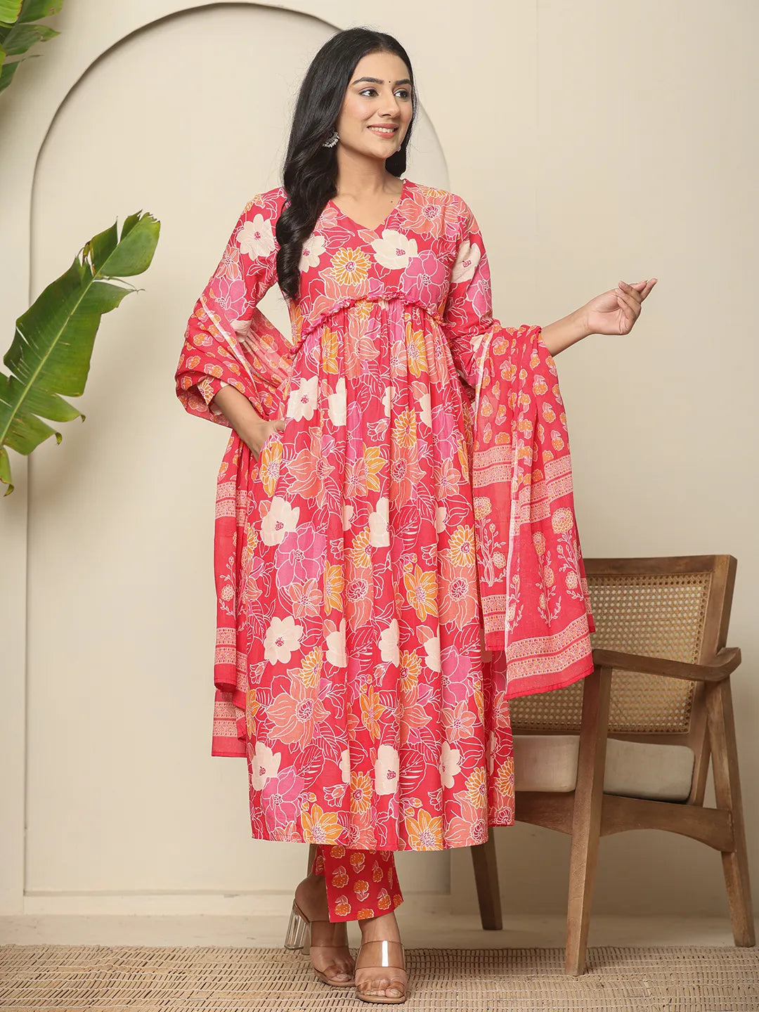 Yufta Pure Cotton Pink Maternity Kurta Set | Grocsy