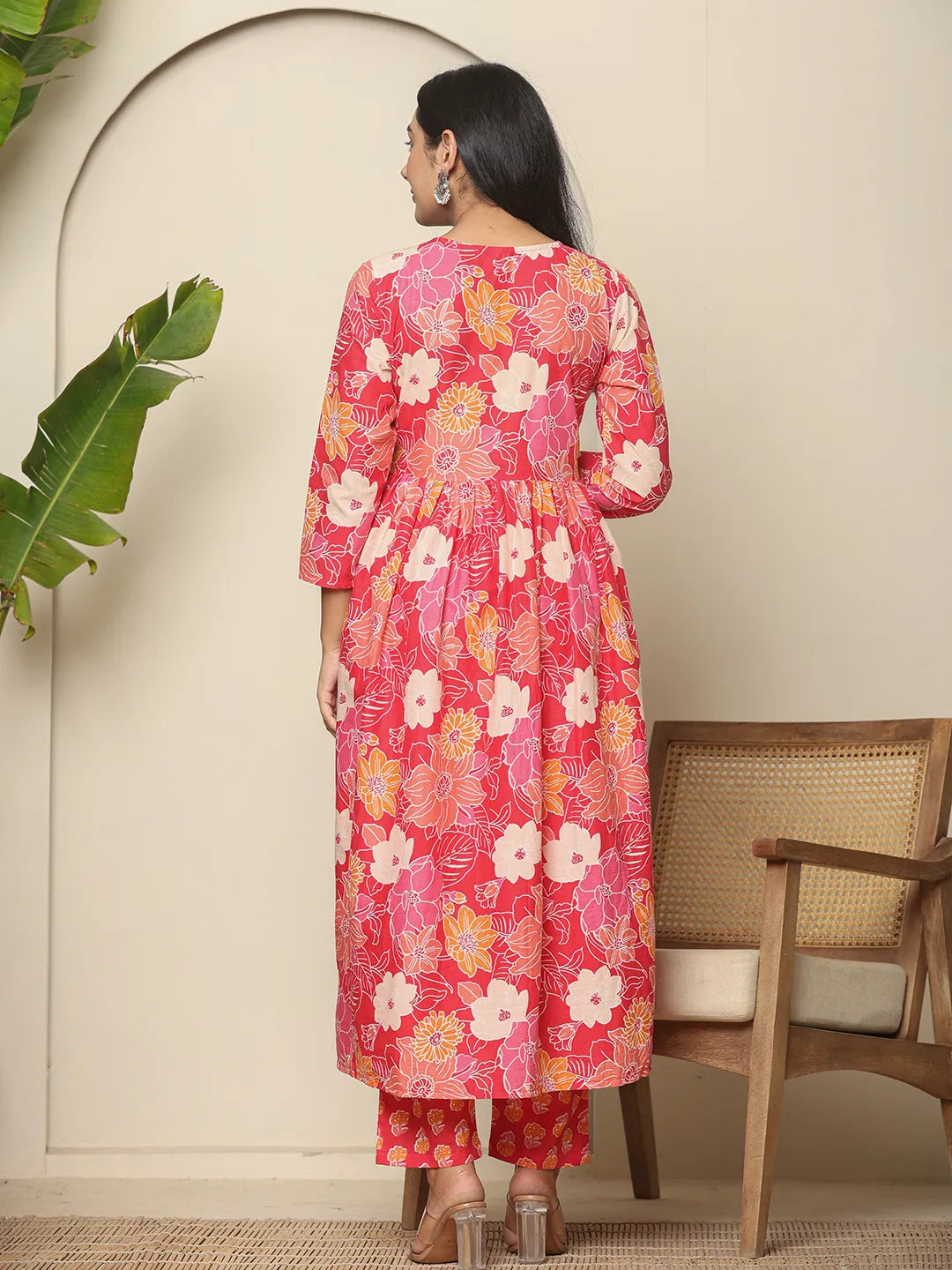 Yufta Pure Cotton Pink Maternity Kurta Set | Grocsy