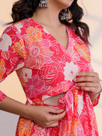 Yufta Pure Cotton Pink Maternity Kurta Set | Grocsy