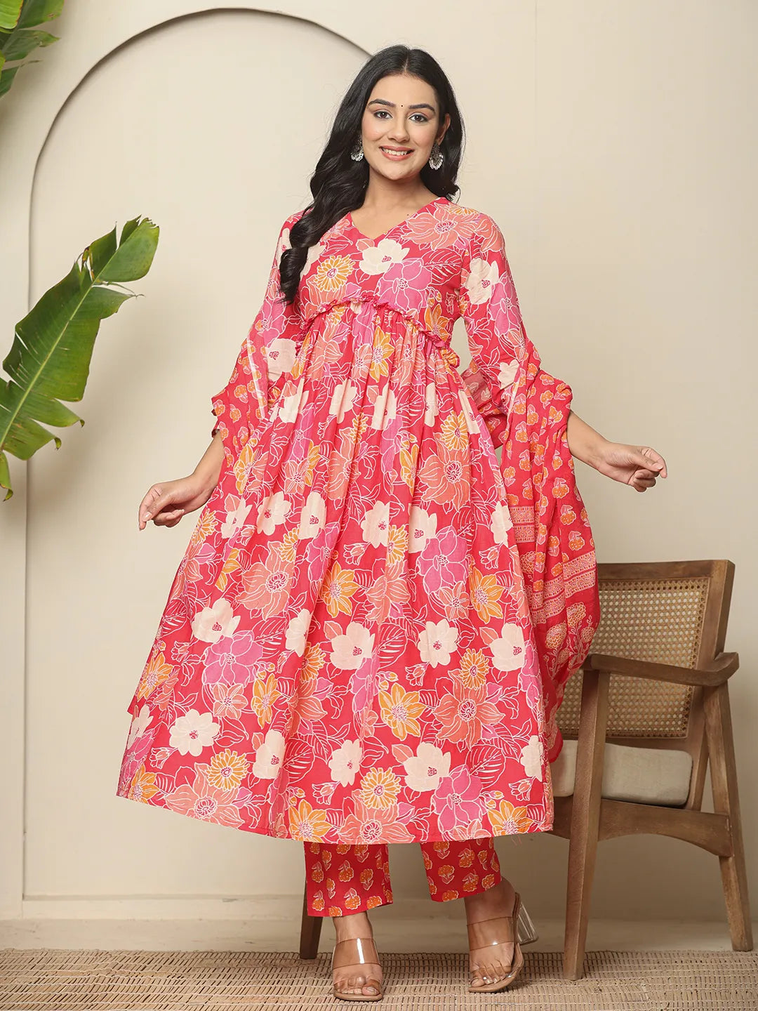 Yufta Pure Cotton Pink Maternity Kurta Set | Grocsy