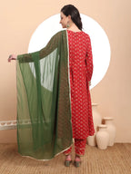 Yufta Pure Cotton Red Anarkali Kurta Dupatta Set | Grocsy