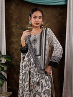 Yufta Pure Muslin Silk White Kurta Dupatta Set | Grocsy