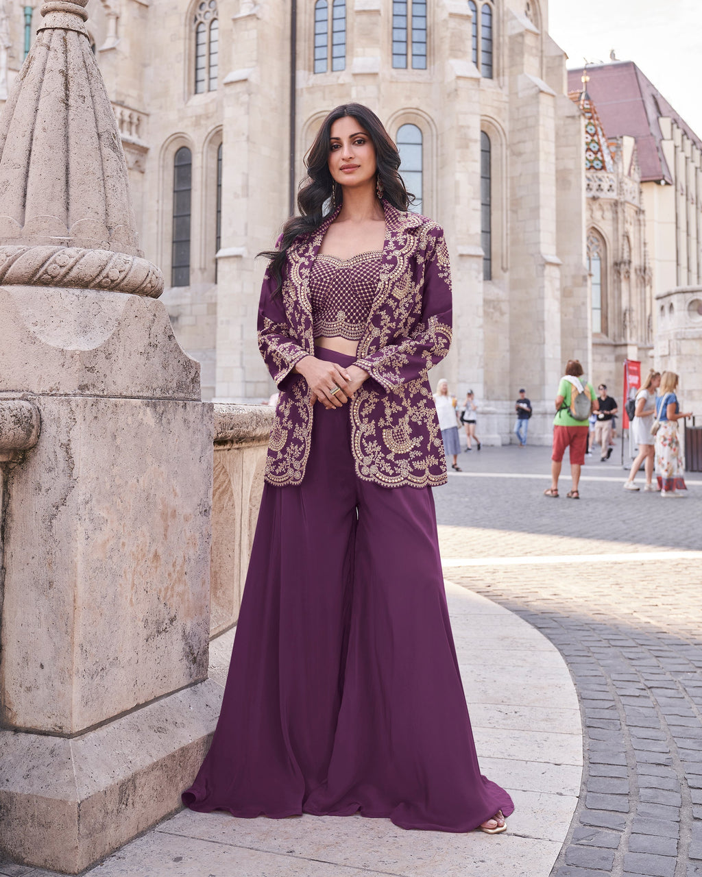 Evanik Designer Chinon Silk with Embroidery Dori Sequence Work Palazzo With Kurta Set | Grocsy