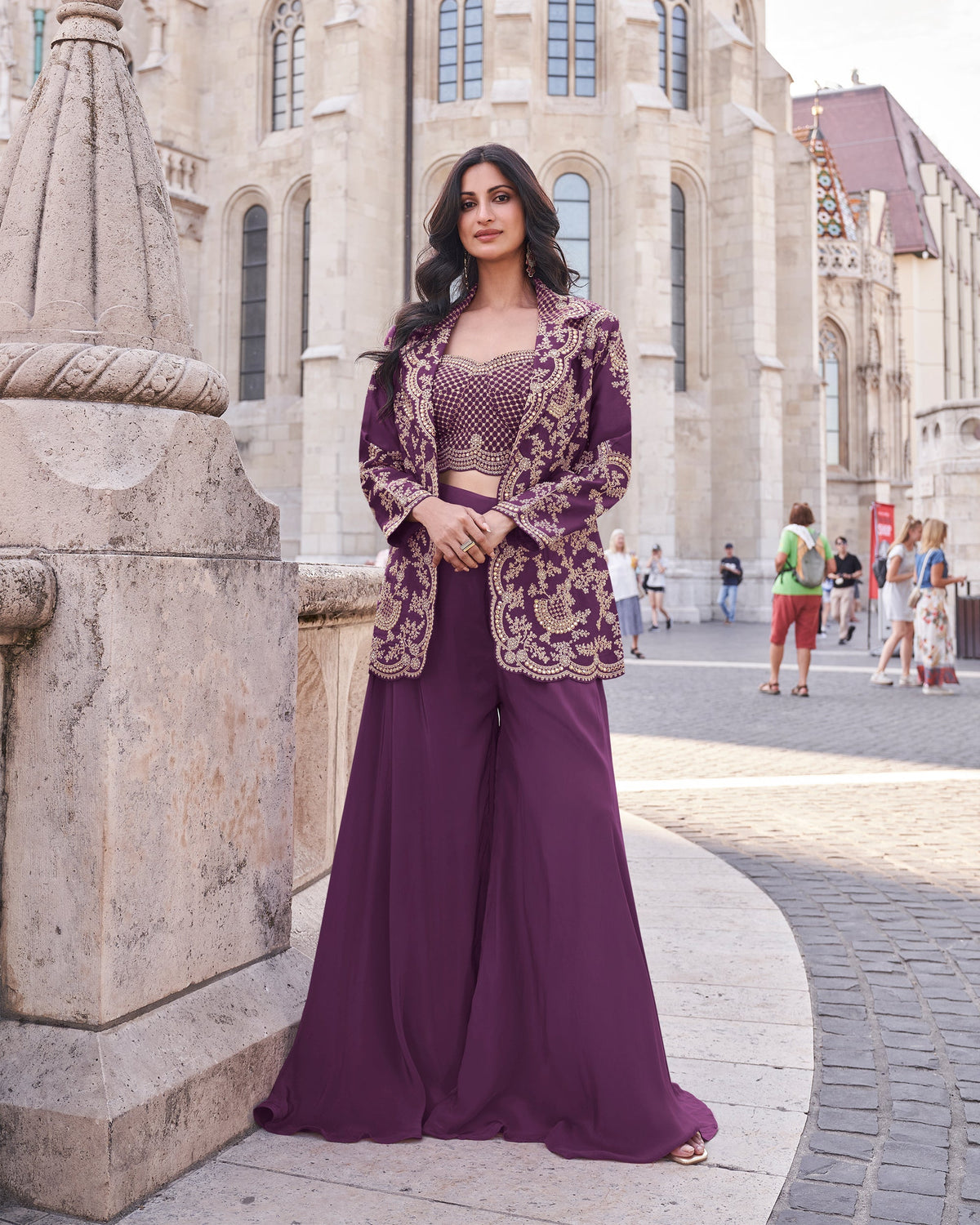 Evanik Designer Chinon Silk with Embroidery Dori Sequence Work Palazzo With Kurta Set | Grocsy
