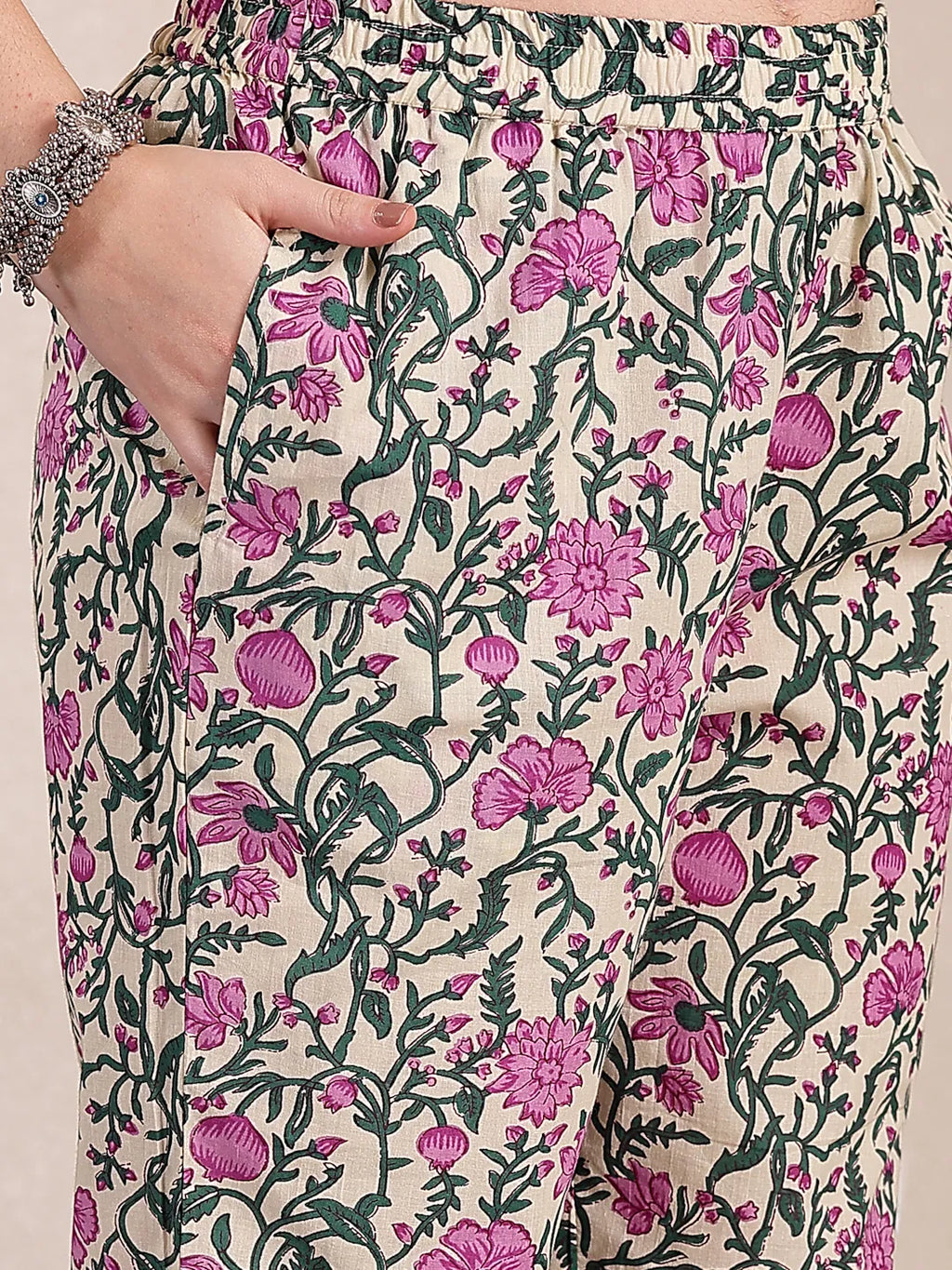 Yufta Purple And Beige Pure Cotton Floral Sequins Work Kurta Dupatta Set | Grocsy