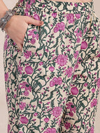 Yufta Purple And Beige Pure Cotton Floral Sequins Work Kurta Dupatta Set | Grocsy