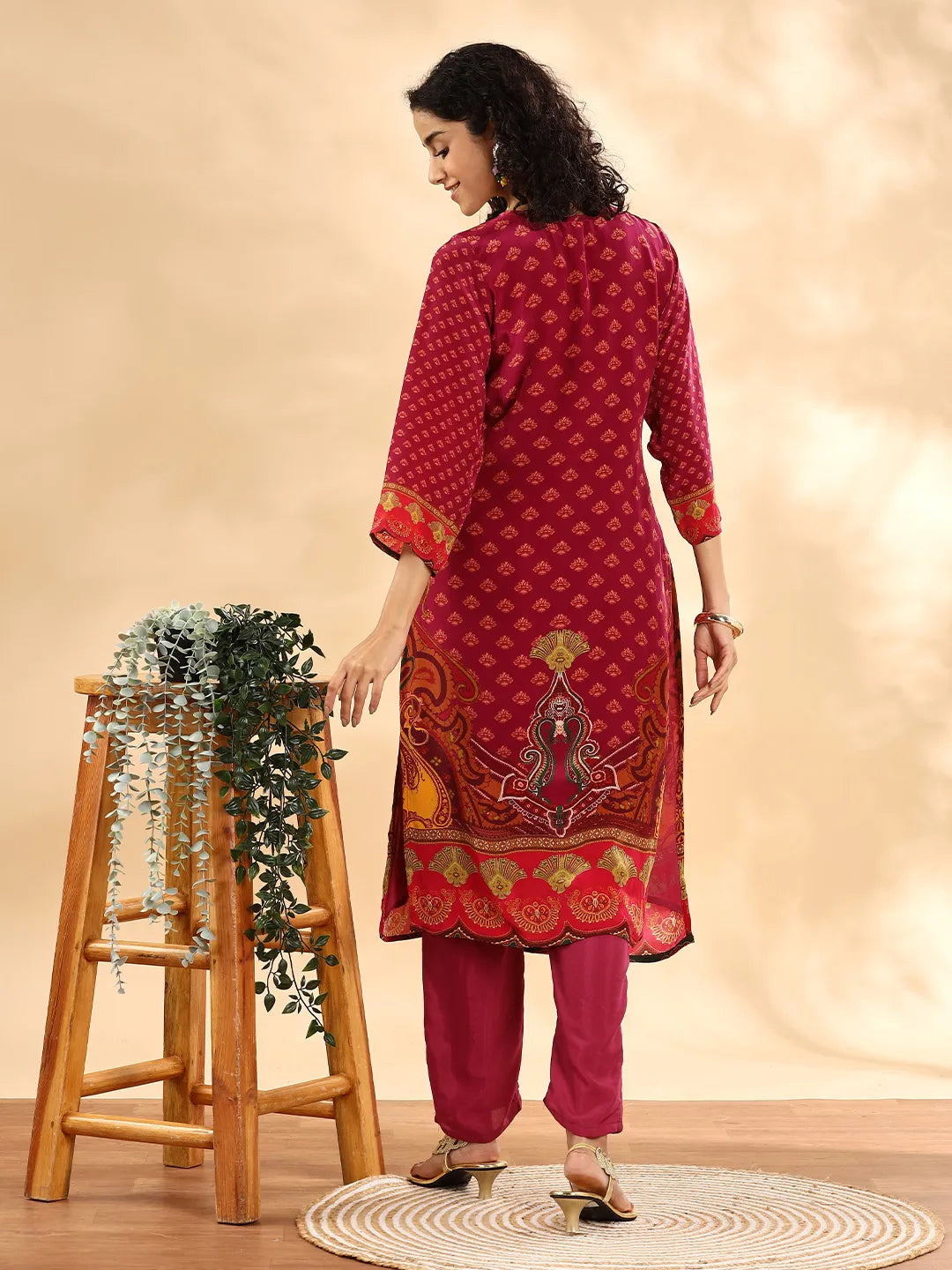 Yufta Purple And Green Silk Crepe Sequins Work Straight Kurta Dupatta Pant Set | Grocsy