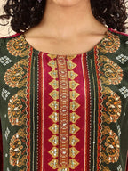 Yufta Purple And Green Silk Crepe Sequins Work Straight Kurta Dupatta Pant Set | Grocsy
