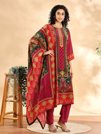Yufta Purple And Green Silk Crepe Sequins Work Straight Kurta Dupatta Pant Set | Grocsy
