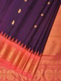 Purple and Peach Gadwal Silk Handloom Saree with Mango Pallu and Border Design - Global Threads | Grocsy