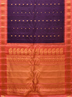 Purple and Peach Gadwal Silk Handloom Saree with Mango Pallu and Border Design - Global Threads | Grocsy