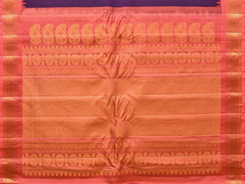 Purple and Peach Gadwal Silk Handloom Saree with Mango Pallu and Border Design - Global Threads | Grocsy