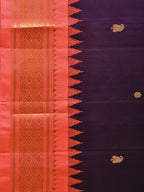 Purple and Peach Gadwal Silk Handloom Saree with Mango Pallu and Border Design - Global Threads | Grocsy