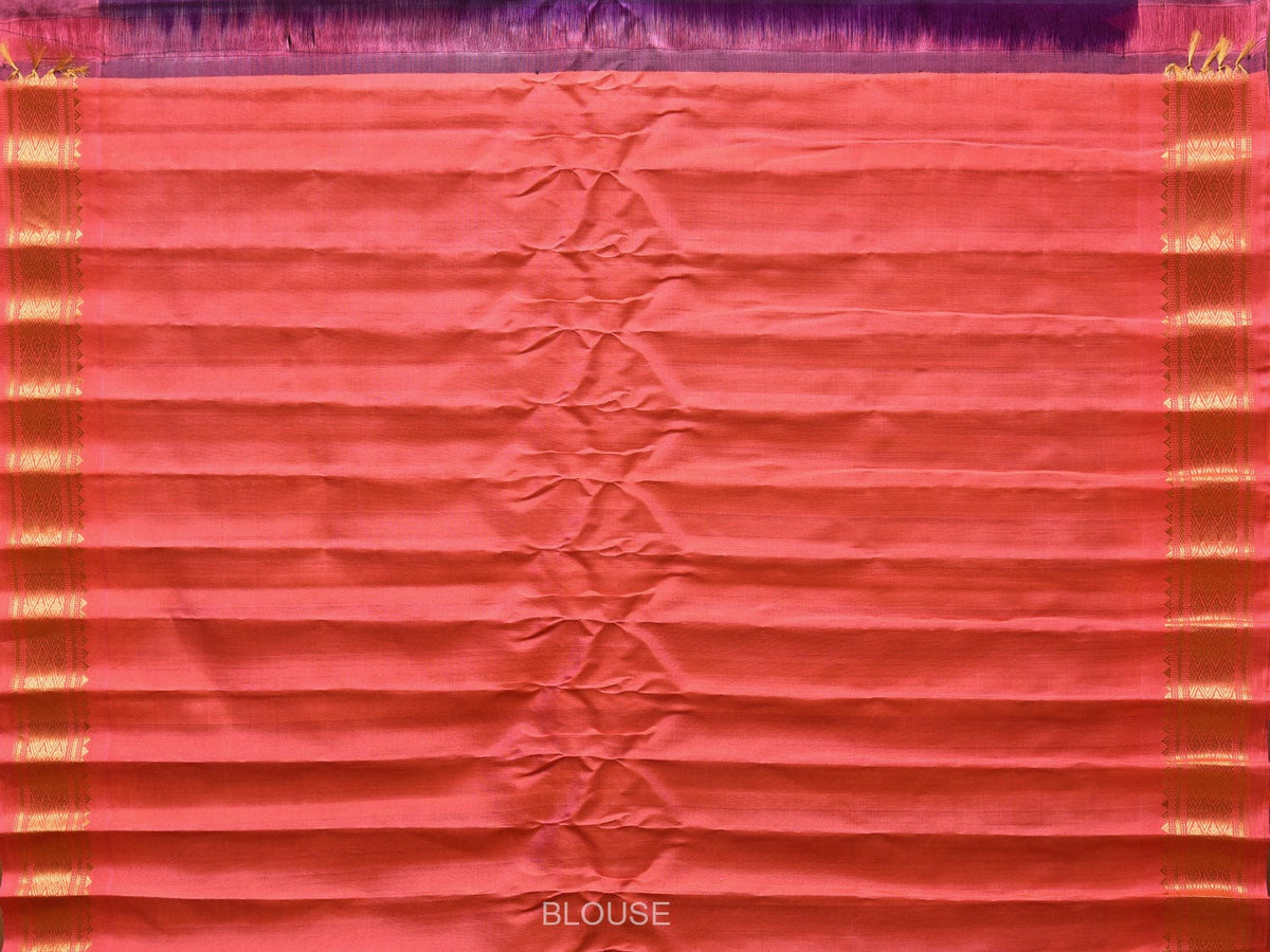 Purple and Peach Gadwal Silk Handloom Saree with Mango Pallu and Border Design - Global Threads | Grocsy