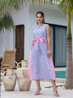 Yufta Purple And Pink Pure Cotton Colour Blocking Dress | Grocsy