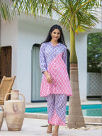 Yufta Purple & Pink Colour blocking Co Ord Set | Grocsy