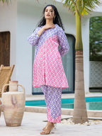 Yufta Purple & Pink Colour blocking Co Ord Set | Grocsy