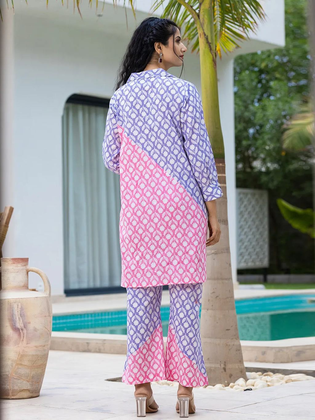 Yufta Purple & Pink Colour blocking Co Ord Set | Grocsy