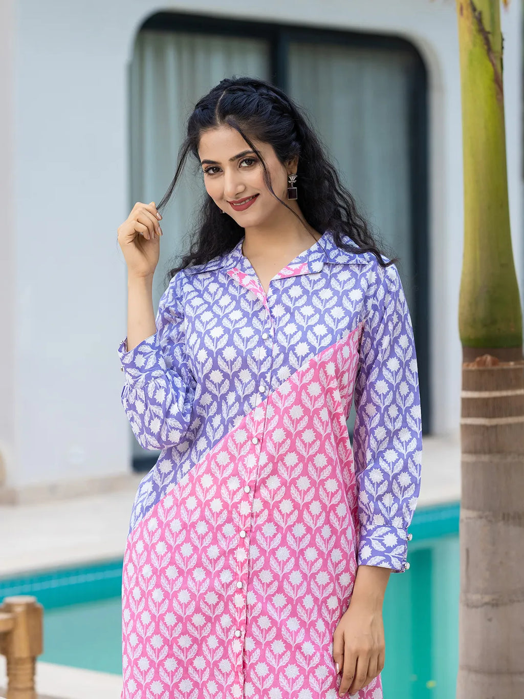 Yufta Purple & Pink Colour blocking Co Ord Set | Grocsy
