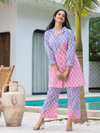 Yufta Purple & Pink Colour blocking Co Ord Set | Grocsy